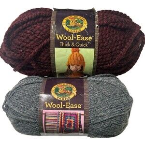 Lion Brand Yarns (1) Wool-Ease Oxford Grey & (1) Wool-Ease Thick & Quick Claret‎